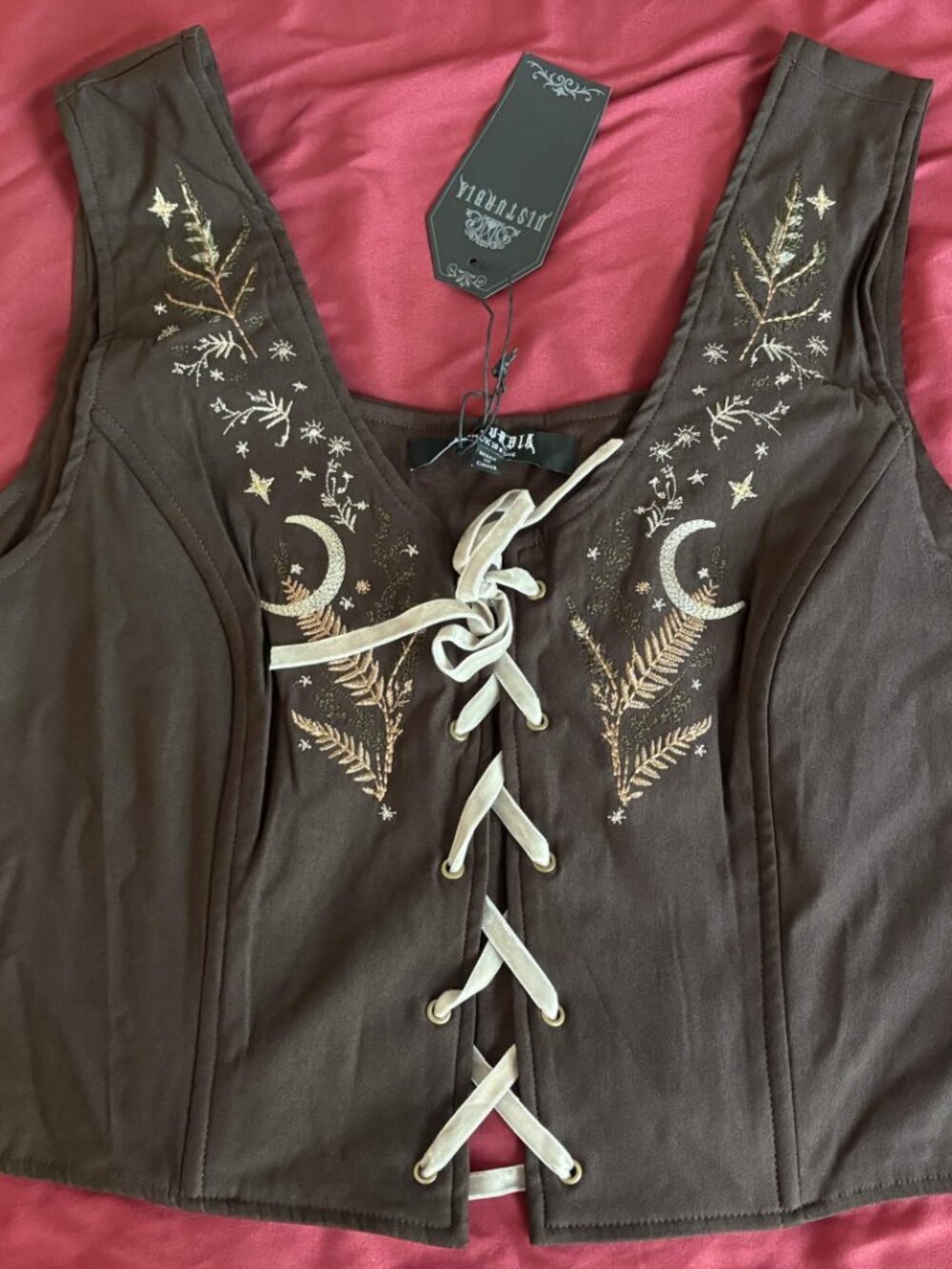 Abellona Embroidered Tie Up Front Corset Top - Picture 2 of 11